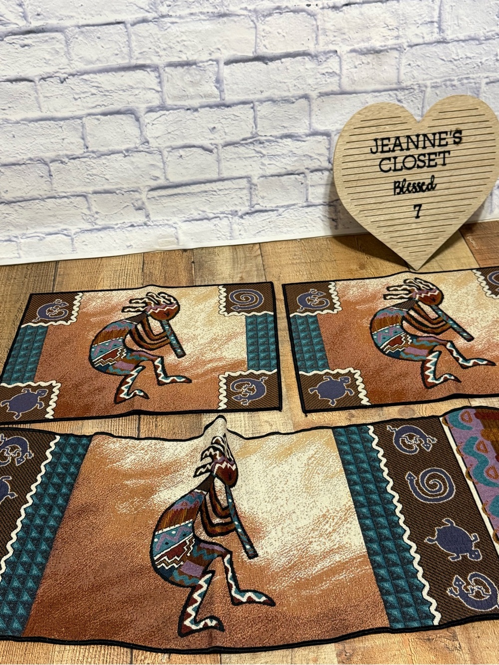 Southwestern Kokopelli Woven Tapestry Table Runner and 2 Placemats Set Brown